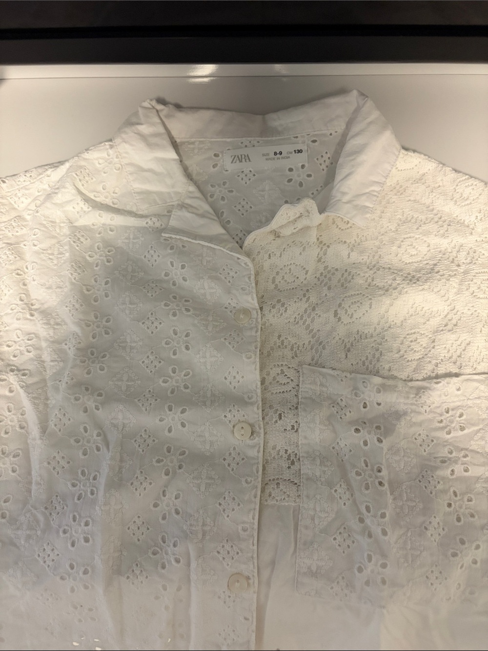 Girls Zara White Eyelet & Lace Button-Down Shirt